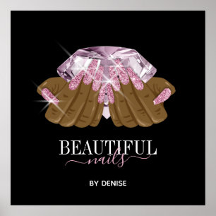 Affiche salon holographique ongle femme main nails technic