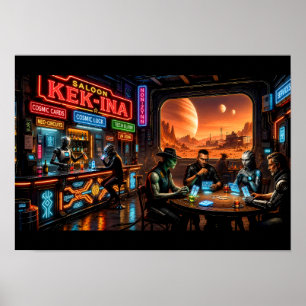 Affiche Saloon Cyberpunk Western Sci-Fi Bar Néon Planète