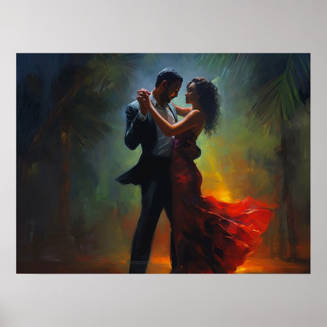 Affiche Salsa d'un couple cubain dansant la nuit à Miami (Devant)