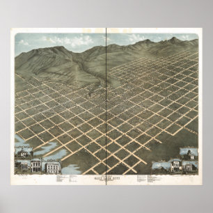 Affiche Salt Lake City Utah 1870 Carte panoramique antique