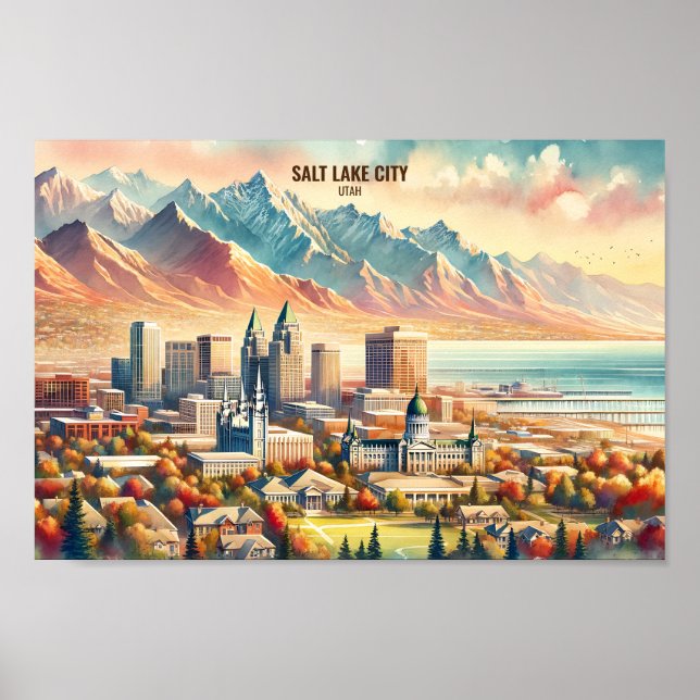 Affiche Salt Lake City Utah USA Travel Places aquarelle (Devant)