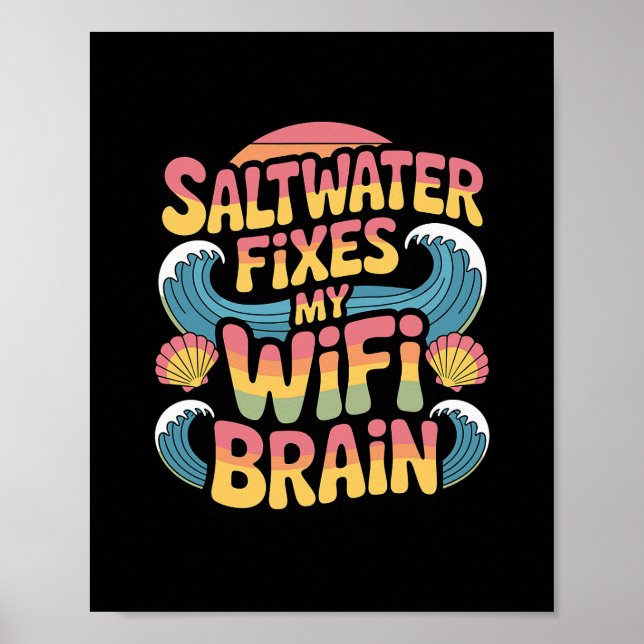 Affiche Saltwater Fixes My Wifi Brain - Funny Vacation  (Devant)