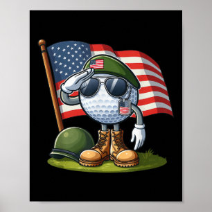 Affiche Saluer Golf Américain Drapeau Jour commémoratif 4e