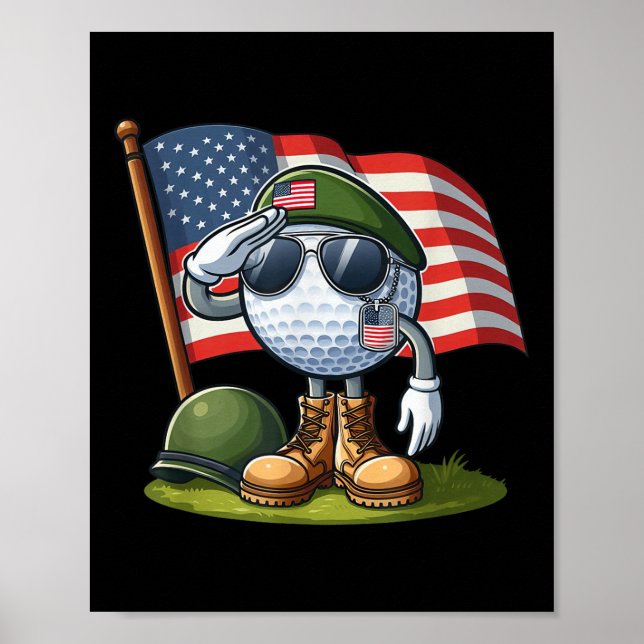 Affiche Saluer Golf Américain Drapeau Jour commémoratif 4e (Devant)
