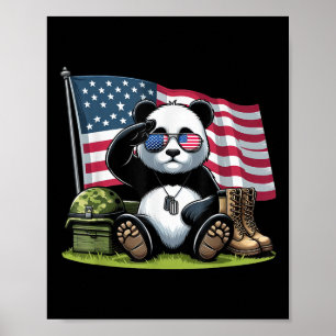 Affiche Saluer Panda American Usa Drapeau Jour commémorati