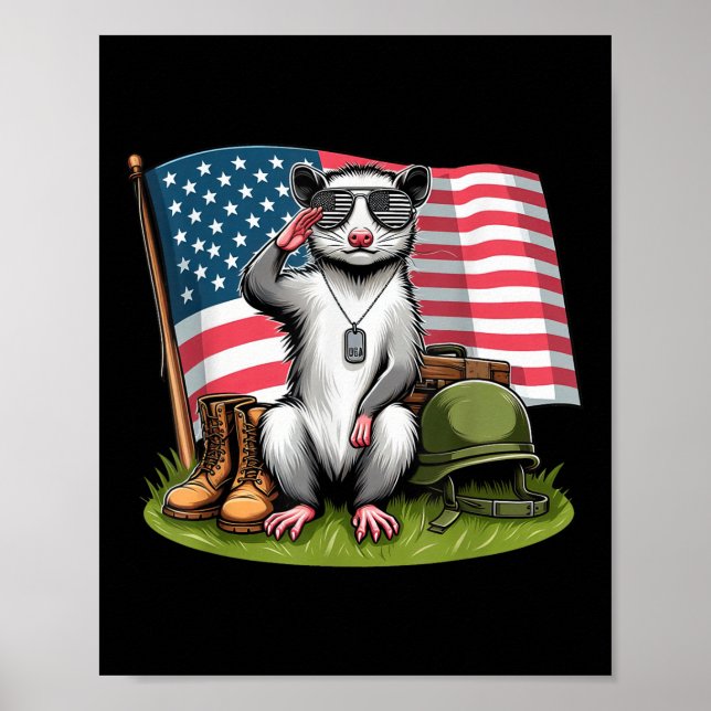 Affiche Saluer Possum American Usa Flag Memorial Day 4th O (Devant)