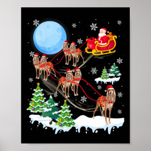 Affiche Saluki Reindeer Chien de Noël équitation Santa Hat
