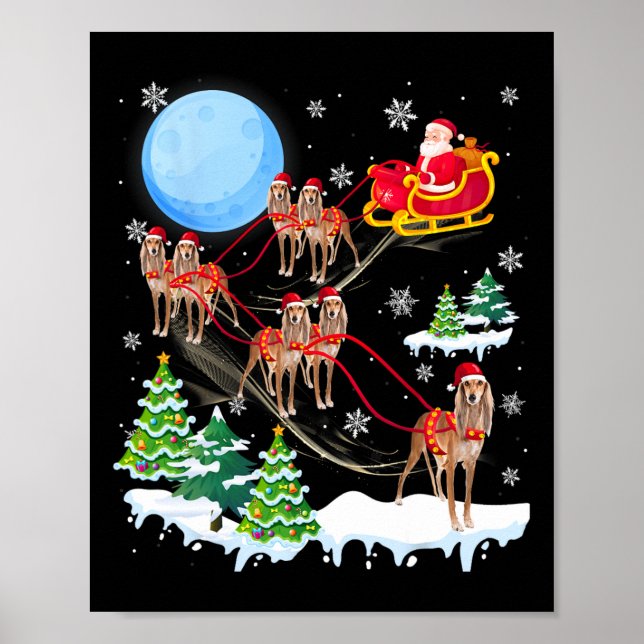 Affiche Saluki Reindeer Chien de Noël équitation Santa Hat (Devant)