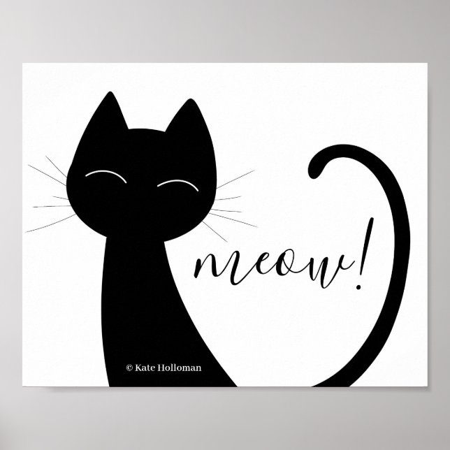 Affiche Salut ! Chat Art Noir silhouette Minimal B&W (Devant)