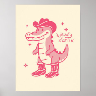 Affiche Salut Darling Crocodile Rose Art Western