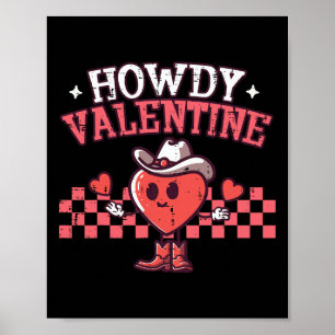 Affiche Salut Saint-Valentin Cowboy Cœur Rétro Cowgirl Fem