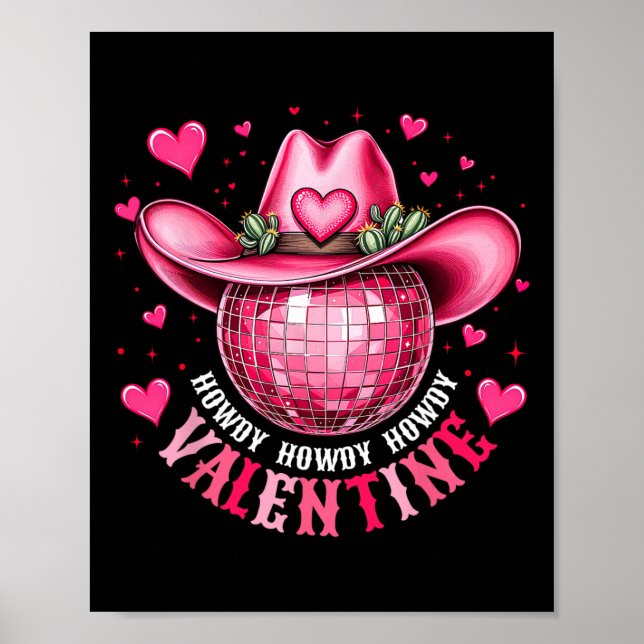 Affiche Salut Saint-Valentin Disco Chapeau de Cowboy Occid (Devant)