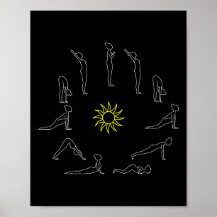 Affiche Salutation au soleil de yoga Surjanamaskar Lineart