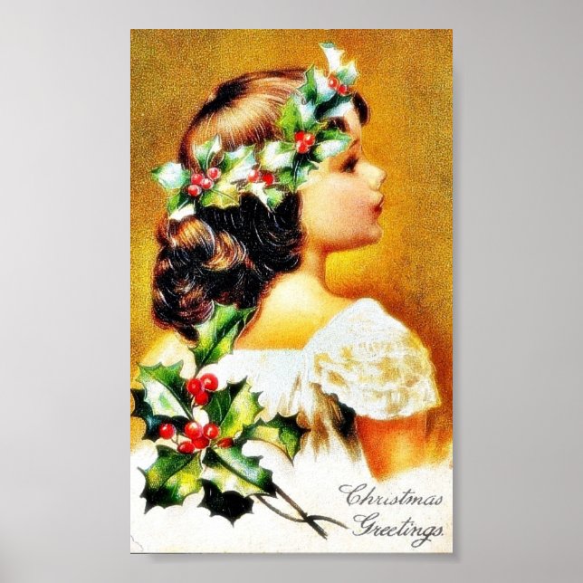Affiche Salutation de Noël avec une fille (Devant)