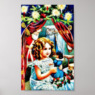 Affiche Salutation de Noël avec une fille regardant un