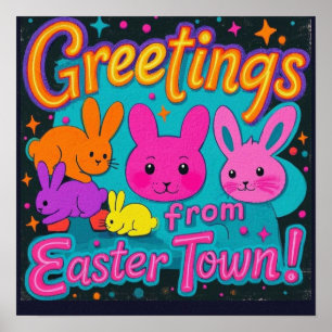Affiche Salutation De Pâques Des Bunnies