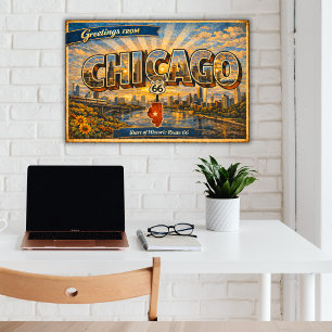 Affiche Salutations de Chicago Carte Postale Ancienne