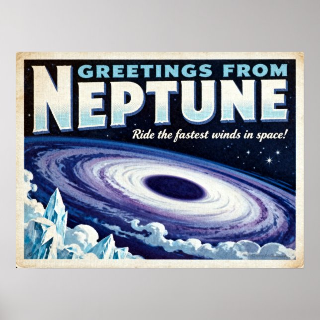 Affiche Salutations de l'affiche de Neptune Retro Sci-Fi (Devant)