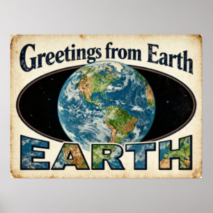 Affiche Salutations de l'affiche Earth Retro Sci-Fi