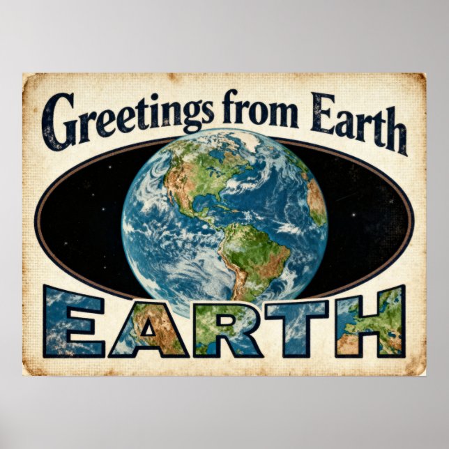 Affiche Salutations de l'affiche Earth Retro Sci-Fi (Devant)
