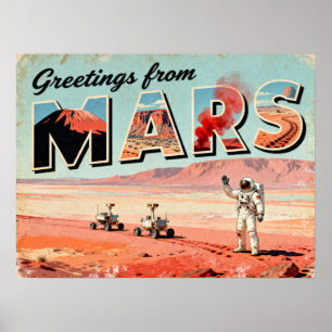 Affiche Salutations de l'affiche Mars Retro Sci-Fi