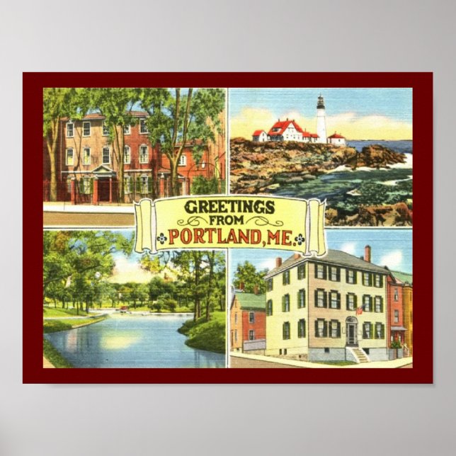 Affiche Salutations de Portland, Maine Carte Postale Vinta (Devant)