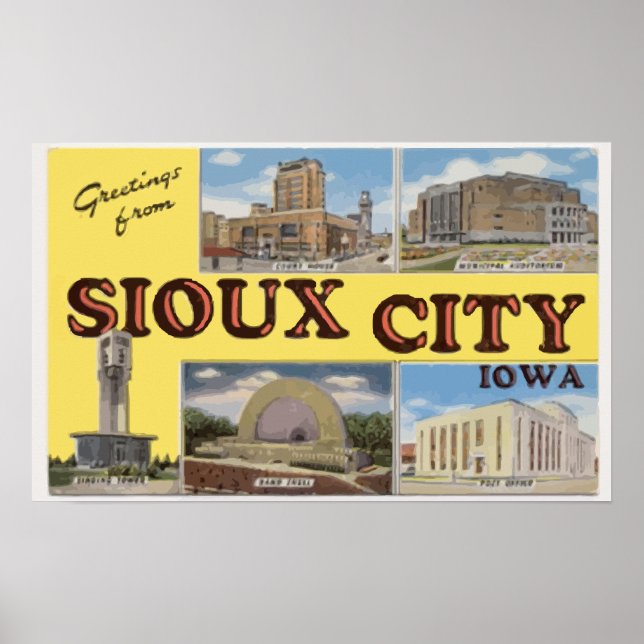 Affiche Salutations De Sioux City Iowa, Vintage (Devant)