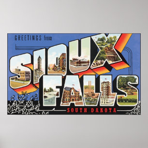 Affiche Salutations De Sioux Falls South Dakota, Vintage