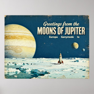 Affiche Salutations des Lunes de Jupiter Retro Sci-Fi P