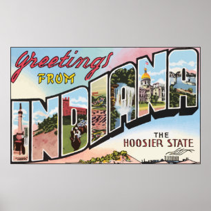 Affiche Salutations d'Indiana l'état de Hoosier, cru