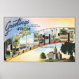 Affiche Salutations Du Connecticut, Vintage