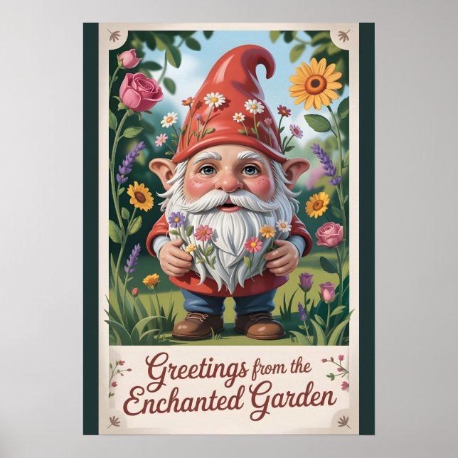 Affiche "Salutations du gnome du Jardin Enchanté" (Devant)