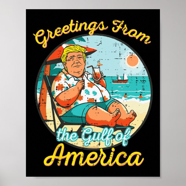 Affiche Salutations Du Golfe D'Usa America Plage Drôle (Devant)