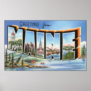 Affiche Salutations Du Maine, Vintage
