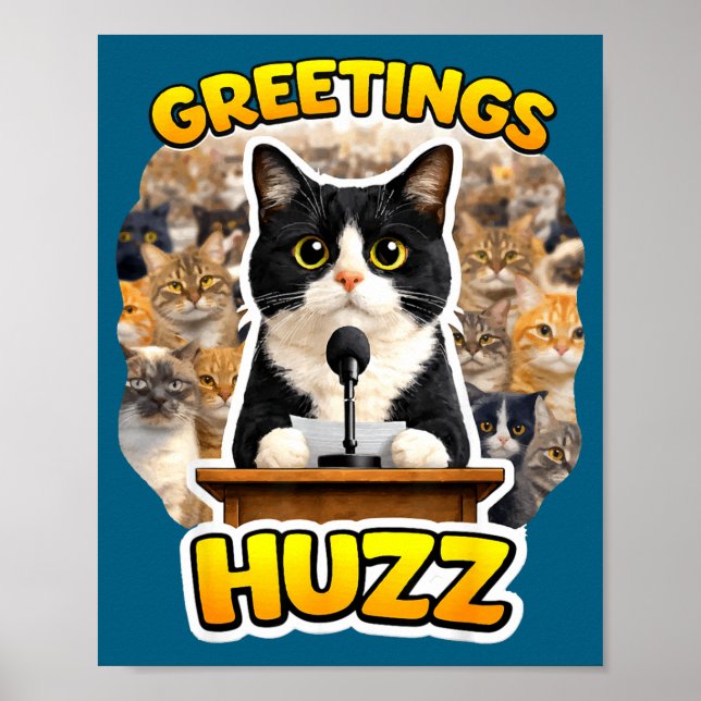 Affiche Salutations Huzz Lollip Chat Drôle Mème Tuxedo Drô (Devant)