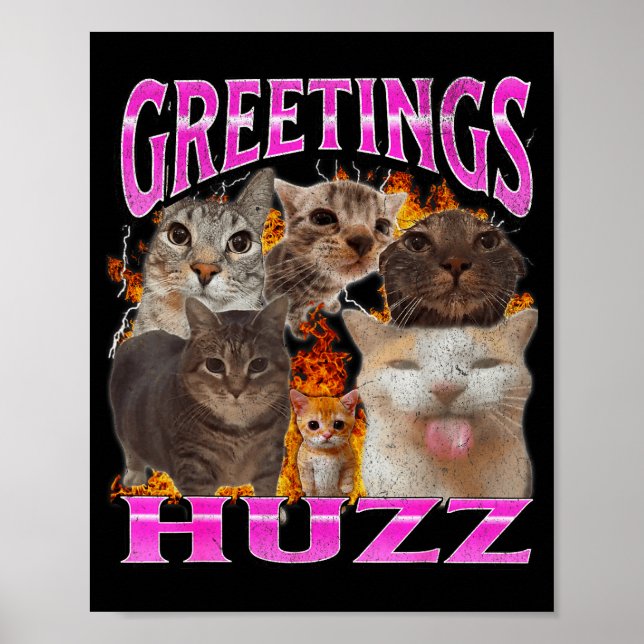 Affiche Salutations Huzz Mème de Chat Drôle Graphique Homm (Devant)