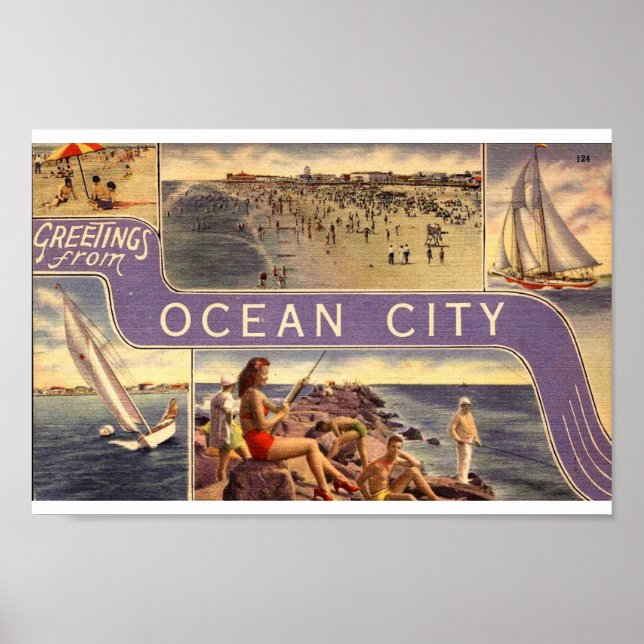 Affiche Salutations Ocean City NJ Style Vintage (Devant)
