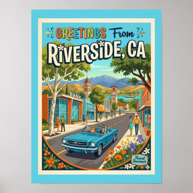 Affiche Salutations Riverside Californie Style Rétro (Devant)