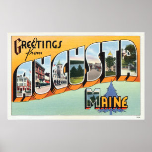 Affiche Salutations vintages De Augusta Maine Travel