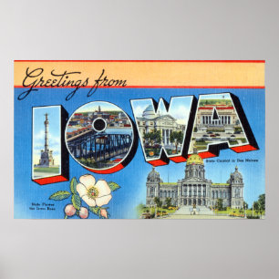 Affiche Salutations vintages De Iowa Travel