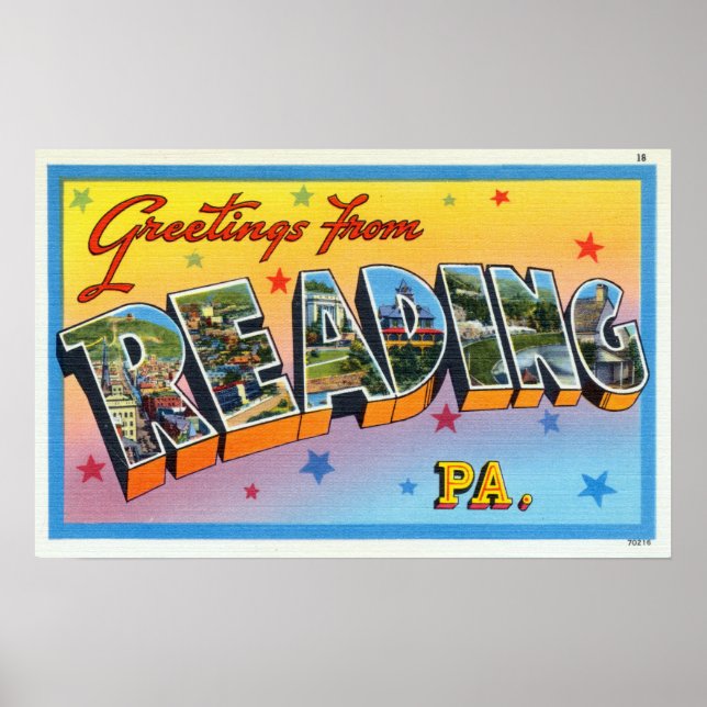 Affiche Salutations vintages de Reading Pennsylvania Trave (Devant)