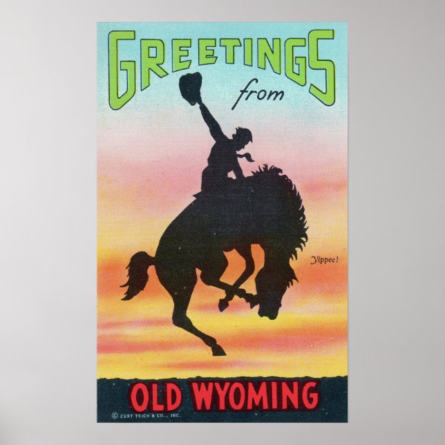 Affiche Salutations vintages du Vieux Wyoming Cowboy (Devant)