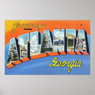 Affiche Salutations vintages et colorées d'Atlanta Géorgie