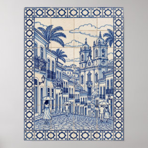 Affiche Salvador Bahia Brésil Art Azulejo Portugais Bleu
