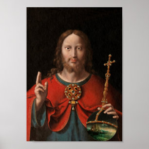 Affiche Salvator Mundi avec le personnel bijoux et l'orbe