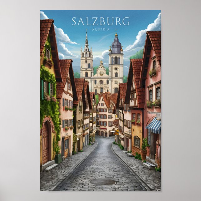 Affiche Salzbourg Autriche Art Vintage célèbre Travel Plac (Devant)