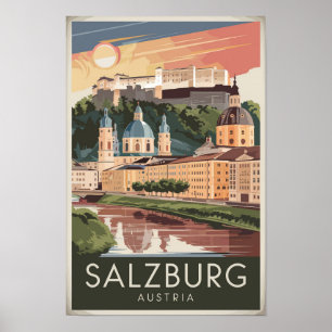 Affiche Salzbourg Autriche Illustration Voyage Art Vintage