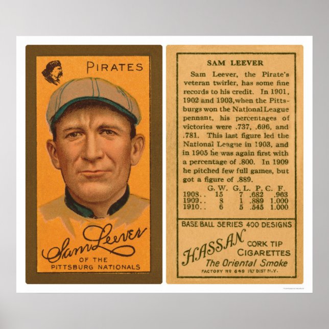 Affiche Sam Leever Pirates Baseball 1911 (Devant)