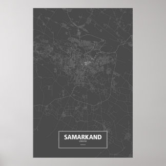 Affiche Samarkand, Ouzbékistan (blanc sur noir)