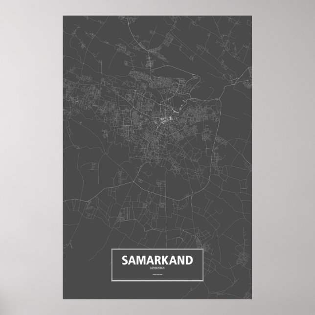 Affiche Samarkand, Ouzbékistan (blanc sur noir) (Devant)